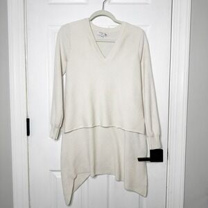 Derek Lam Collective Cream V-Neck Asymmetrical Hem Tunic Sweater Sz M